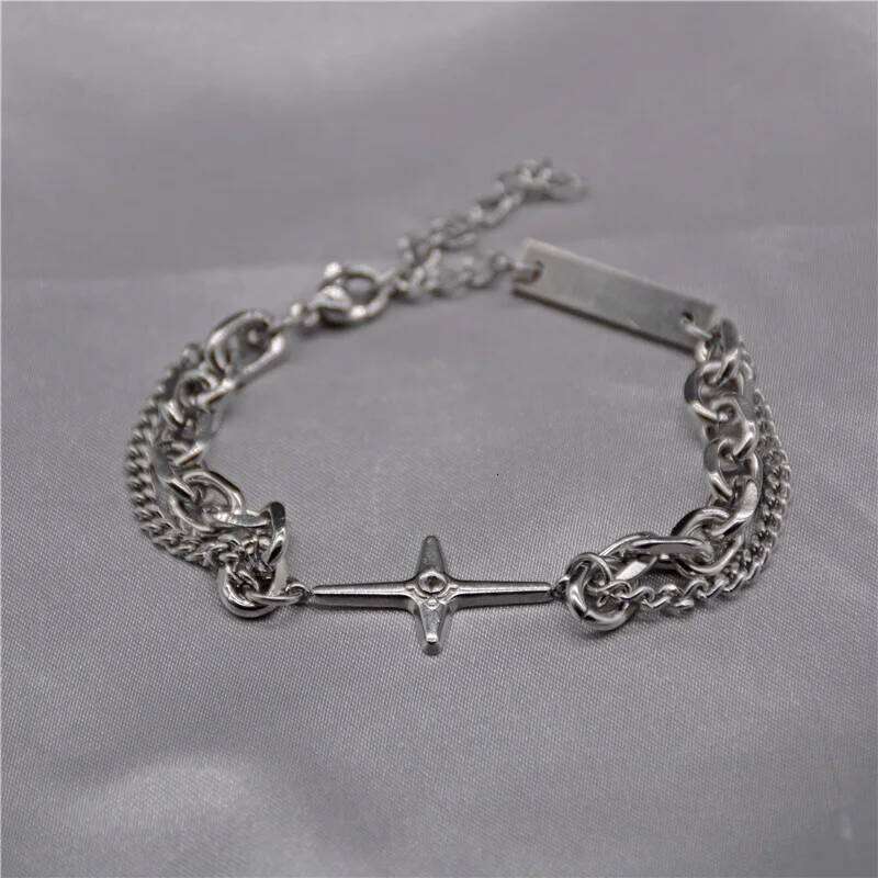 Titanium Steel Star Cross For Men Women Trendy Hip Hop Double-Layer Charm Bracelet Unisex Jewelry Punk Accessories Z260313