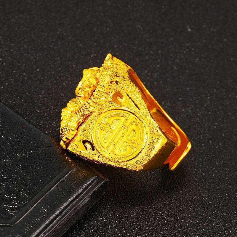 Genuine 999 Gold Color Dragon for Men Bro Thick Ring Gift Adjustable Jewelry Gifts Accessories Oro pure De 24 k Rings H260312
