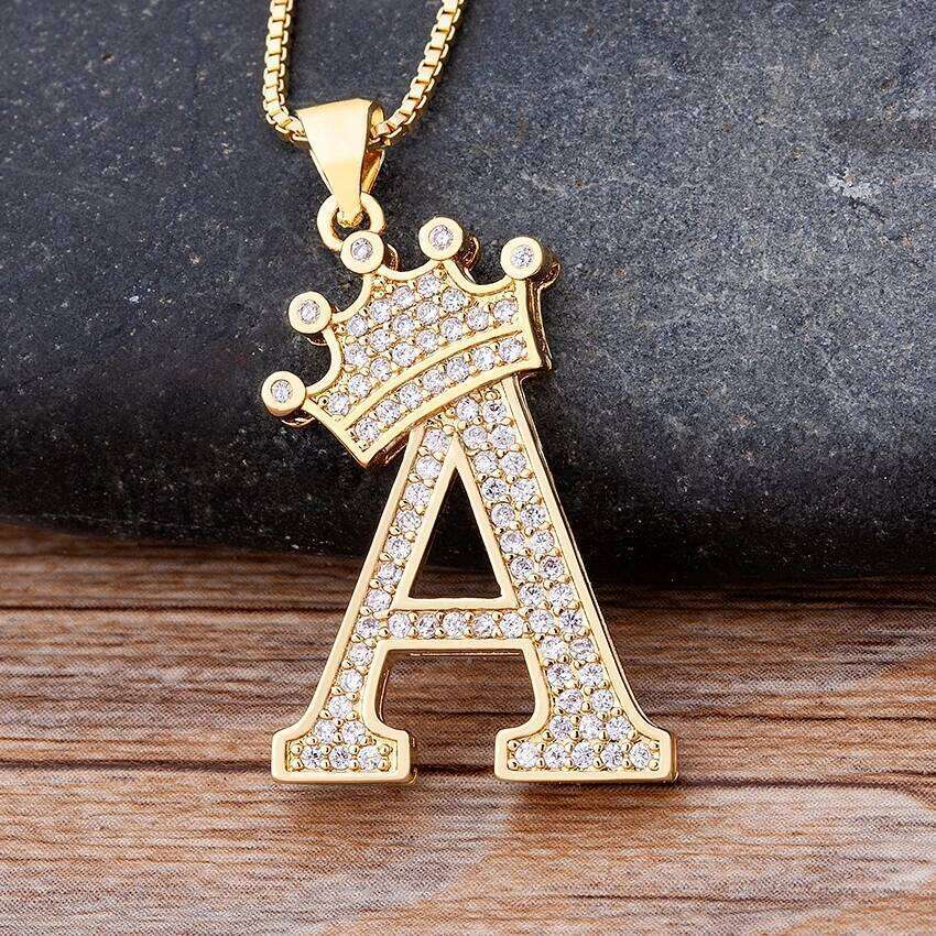 Nidin New Copper Zircon A-Z Crown Alphabet Pendant Chain Necklace Hip-Hop Style Fashion Woman Man Initial Name Jewelry H260312