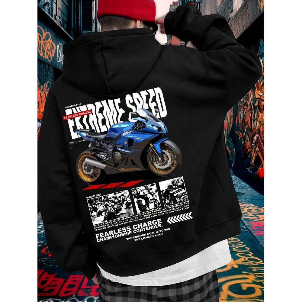 Racing Motorcycle Print Trendy Men Women Hooded Sweatshirt Autumn Winter Daily Outdoor Vacation Fitness Casual Loose Sportswear Z260314