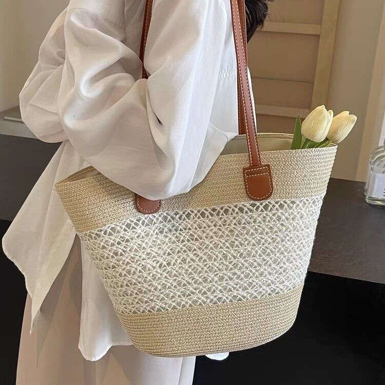 Pastoral Style Woven Women's Casual Versatile Beach New Trendy Fashion Striped Shoulder Underarm Straw Bag