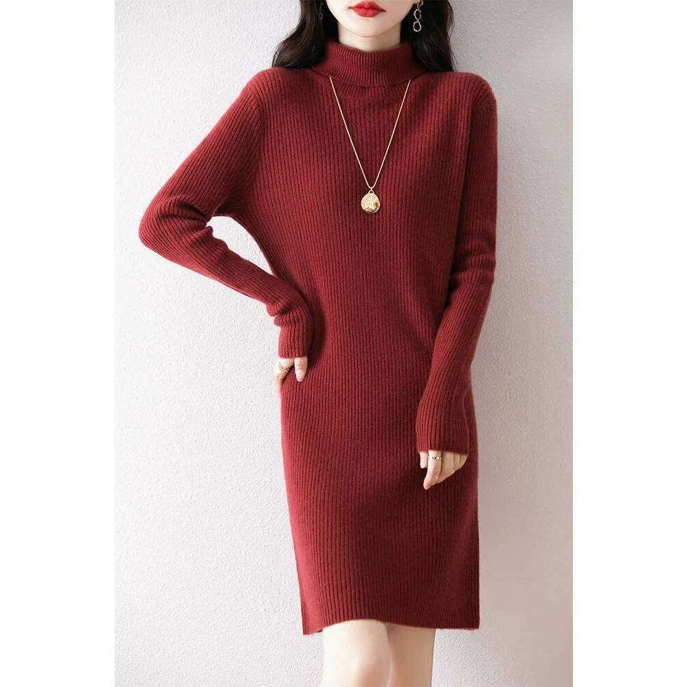 Women's Short Cashmere Turtleneck Pullover Sweater Autumn Winter 100% Merino Wool Knitwear Office Lady Basic Dress Z260314