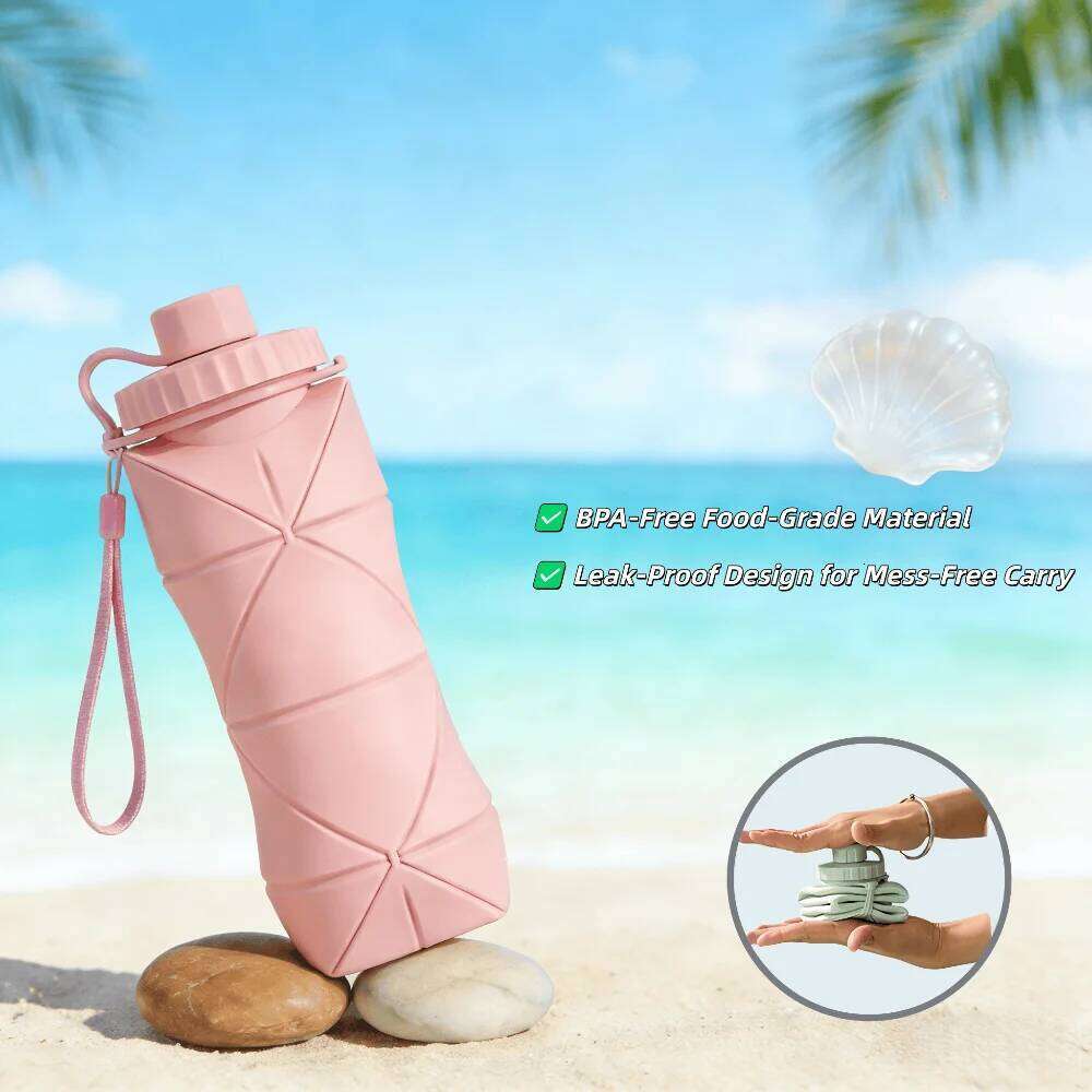 Food Grade Silicone Collapsible Water Bottle 600ml Leak Proof Foldable Portable Travel Sports Heat Resistant Drink Folding Cup Z260313