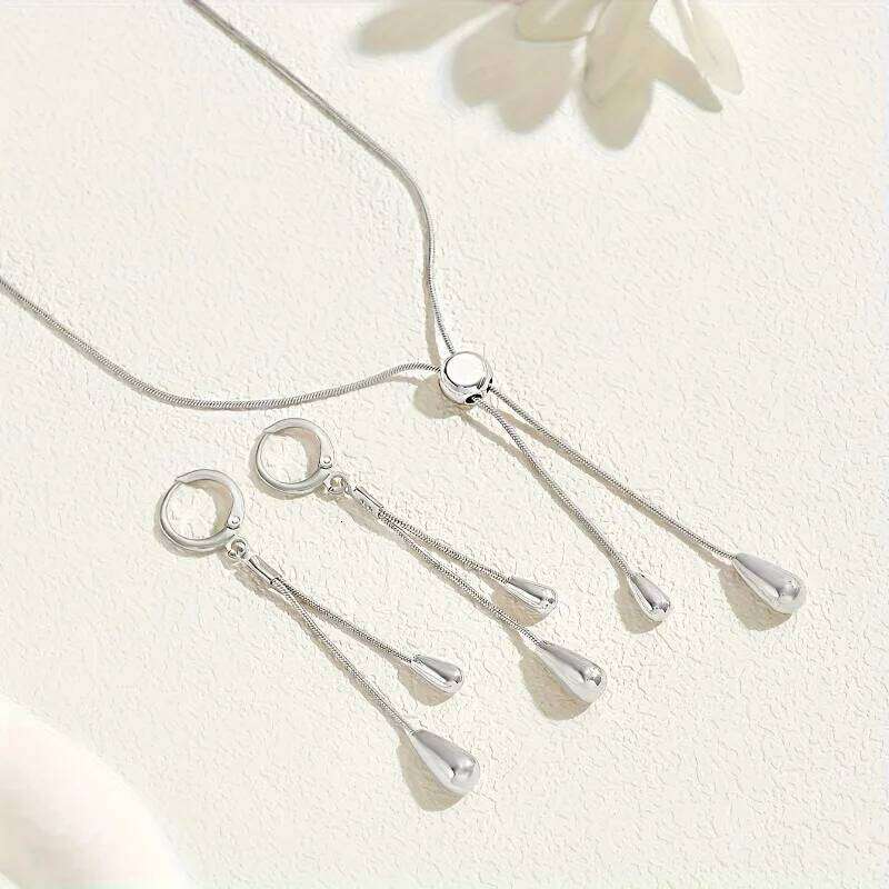 Adjustable Chain Necklace with Simple Drop Pendant Female Long Sweater Fashion Jewelry Gift Ornament Earring Set H260312