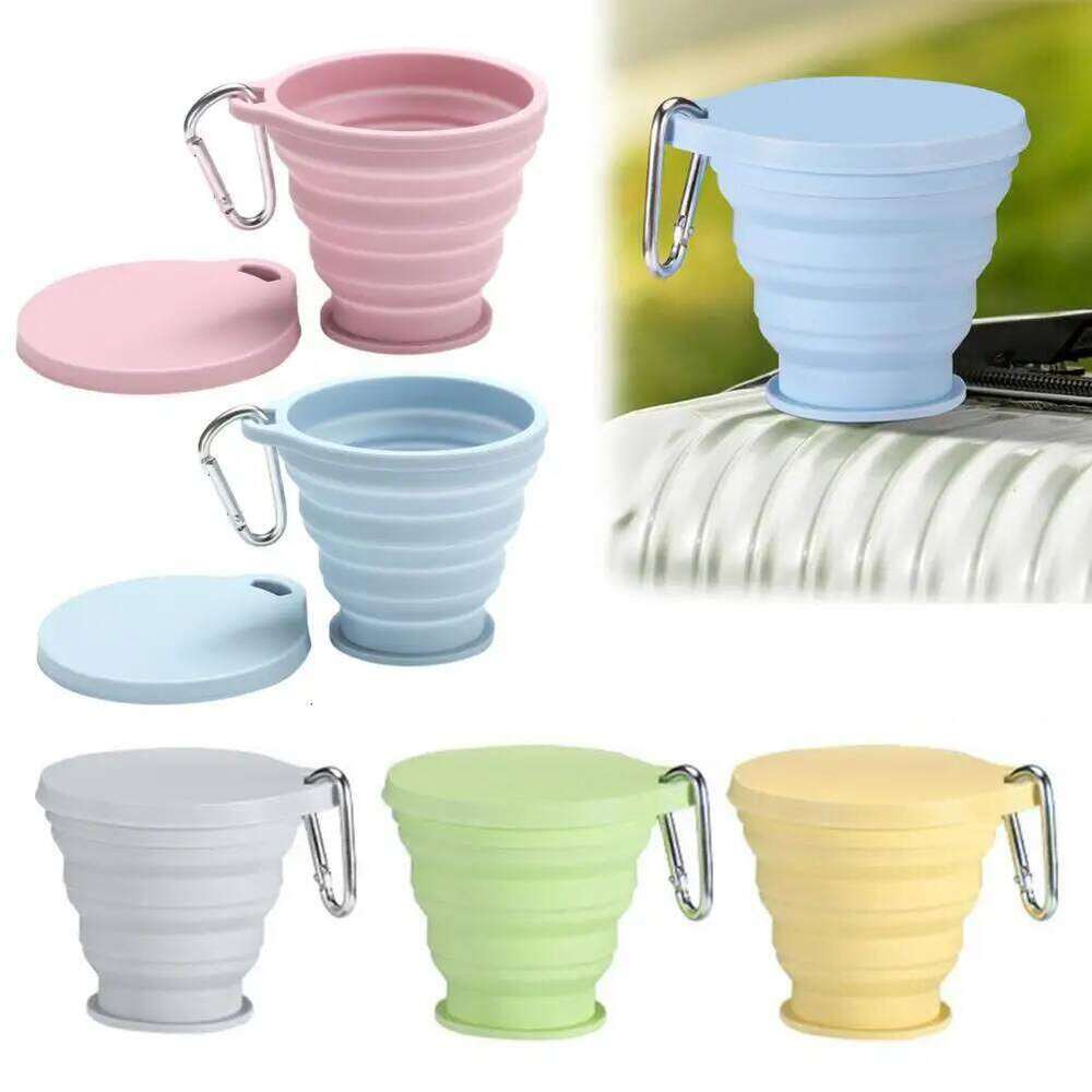 Silicone Folding with Carabiner Handle 180ml Portable Travel Washing Cup Wide-Mouth Water Container Z260313