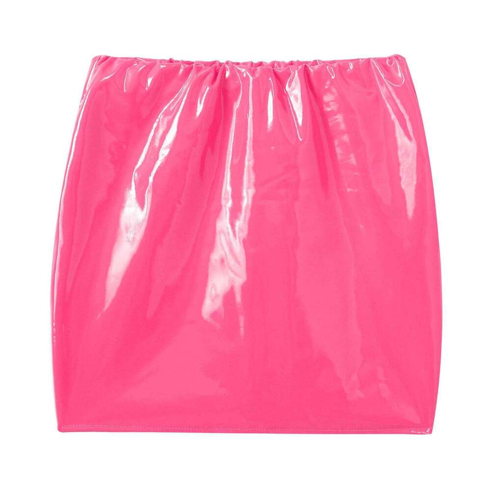 Women Pencil Wet Look Latex Skirt Patent Leather Elastic Waistband Miniskirt Solid Color Sexy Shiny Skirts Glossy Clubwear Z260314