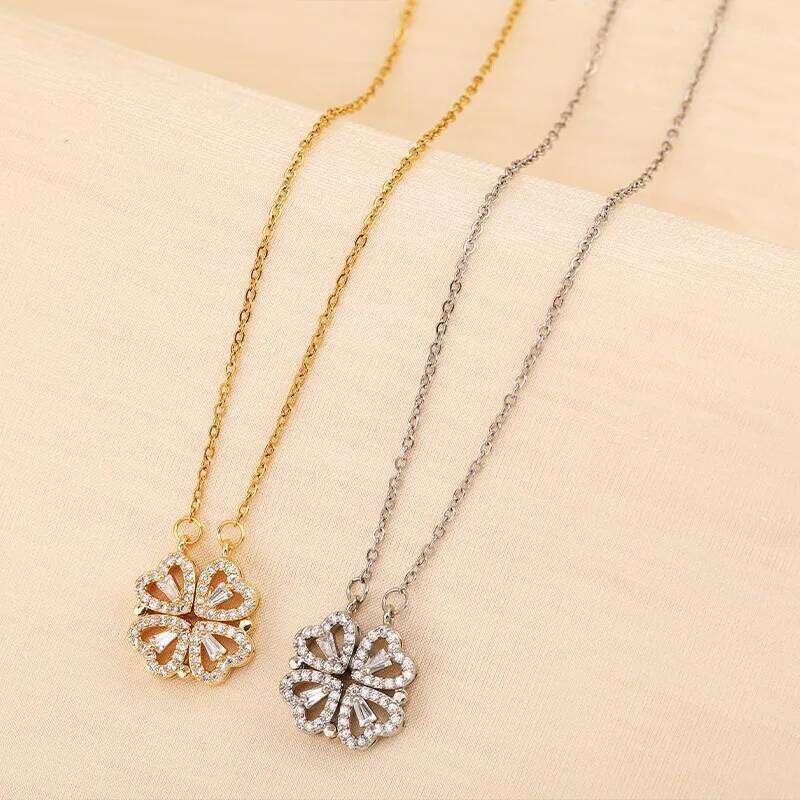 Foldable Cr Heart Necklace Diamond Embedded Fashion Trendy Titanium Steel Choker for Women Sweet Fresh Style H260312