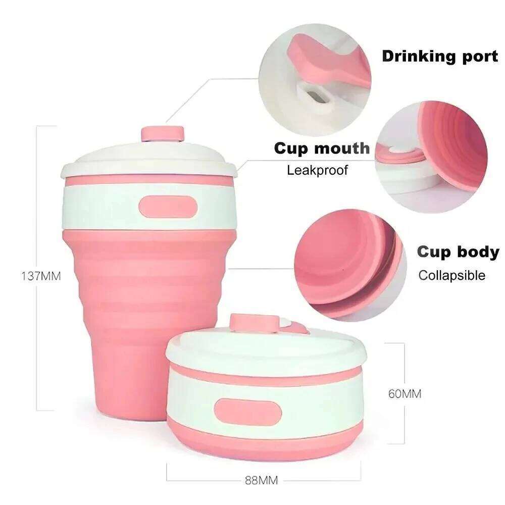 350ml 500ML Food-Grade Silicone Collapsible with Lid Camping Reusable Portable Folding Coffee Tea Cups for Travel Z260314