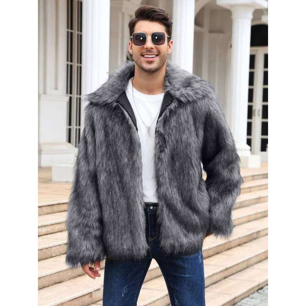 Men Faux Fox Jacket Coat Winter Thick Fluffy Long Sleeve Lapel Warm Shaggy Outerwear Luxury Fur Jackets Mens Z260313