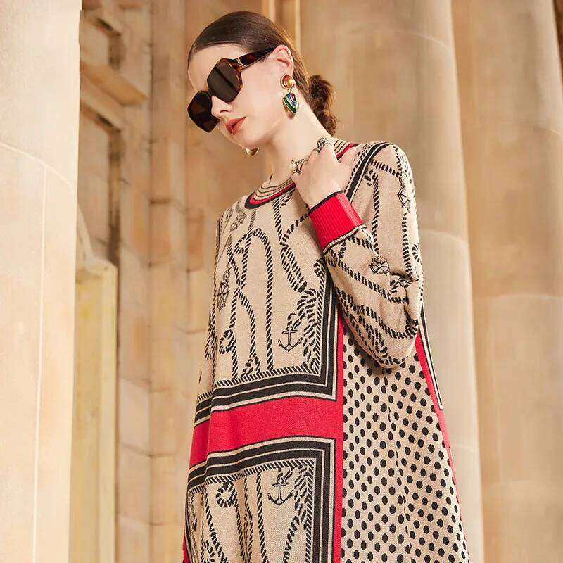 Sweater Dresses Women's Knitted Dress For Spring Autumn 2024 New Half Turtleneck Pullover Loose Thicken Warm Bottom Clothing Z260314