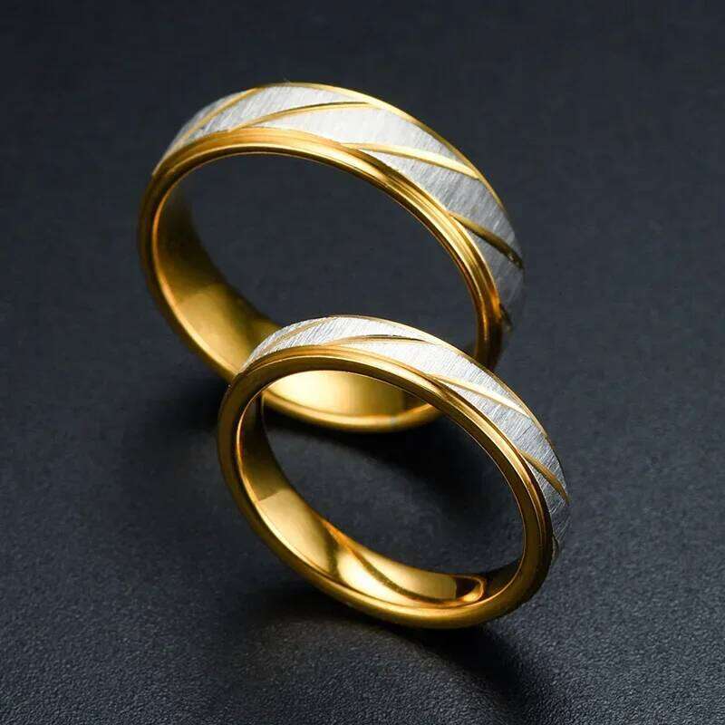 Fashion Stainless Gold Color Wave Pattern Couple Titanium Steel Wedding Engagement Promise Ring Jewelry Gift H260312