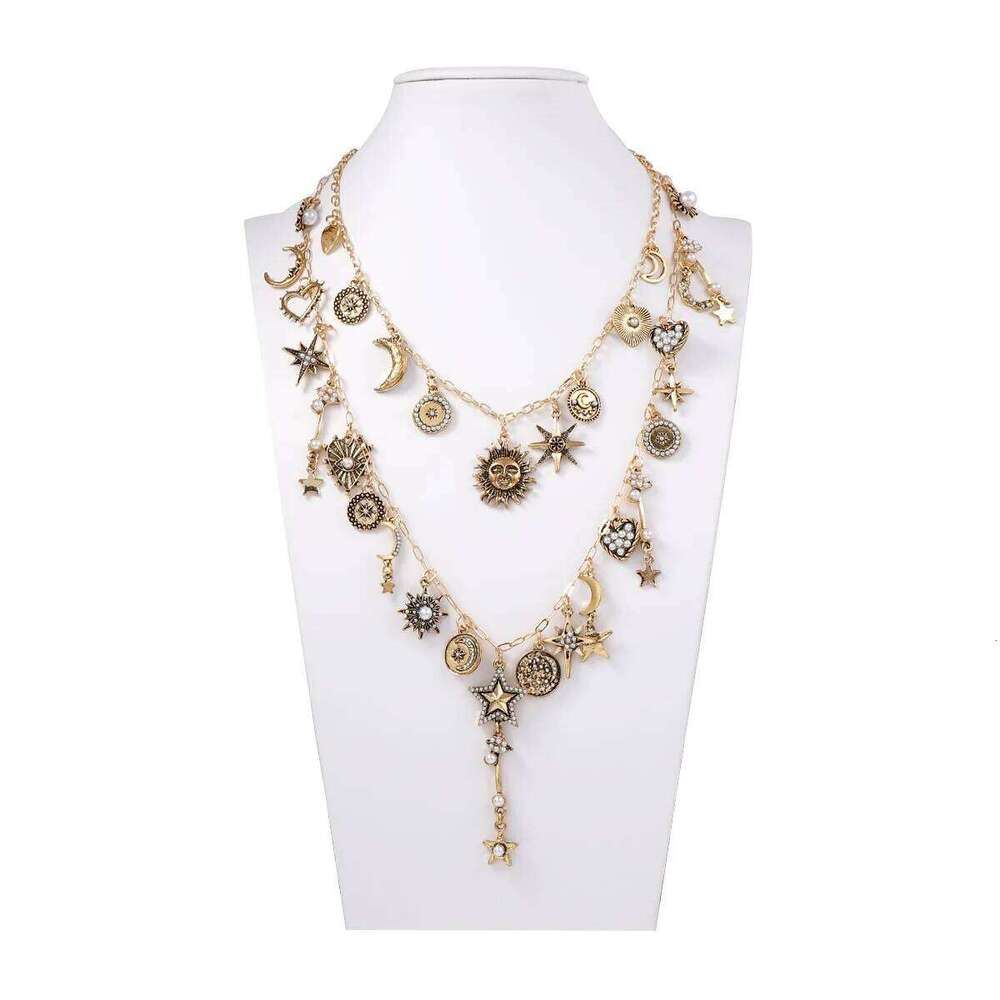 Zvoijio Personalized Trendy Retro Gold Color Alloy Sun Moon Star Chain Necklace for Women H260312
