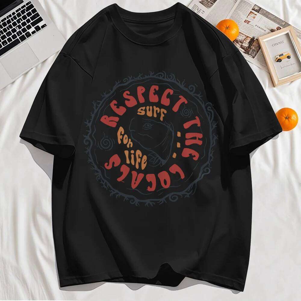 Respect The Locals Surf for Life Print Basics T Shirt Women Hip Hop Tee Shirts O-Neck Casual Short Sleeve Loose Soft Y2K Top Z260314