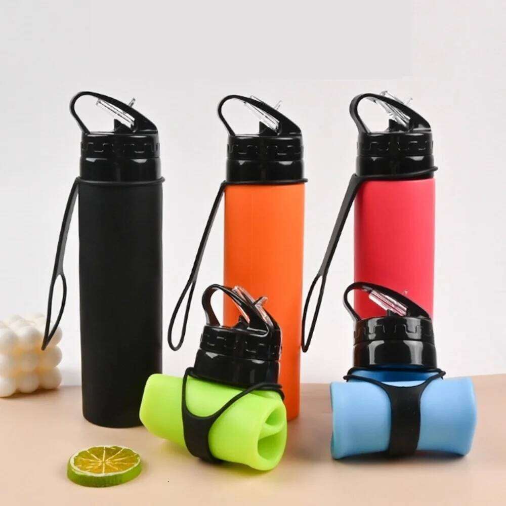 600ML, silicone portable sports water bottle, suitable for hiking, camping, lightweight and foldable desi Z260314
