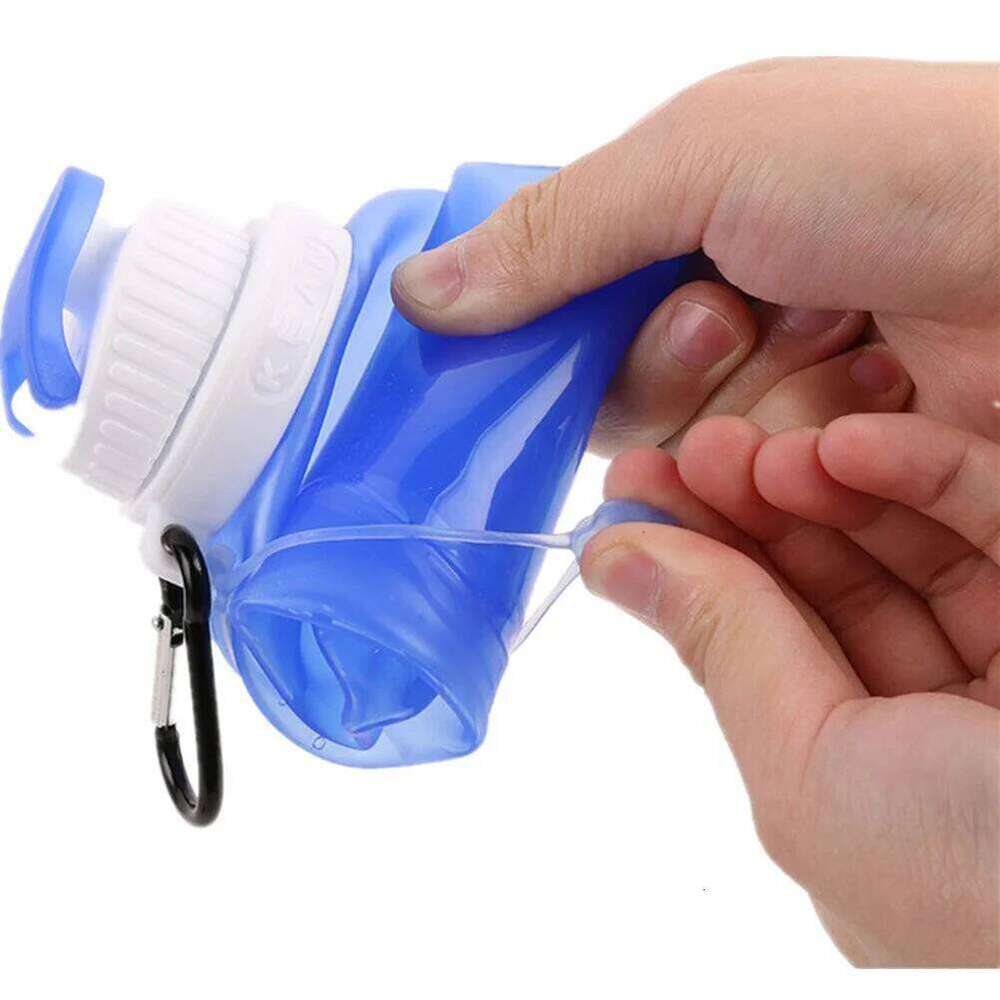 Folding Silicone Water Bottle 500ml Sky Blue Food Grade Large Bottleneck Portable for Outdoor Camping Cycling Hiking Travel Z260313