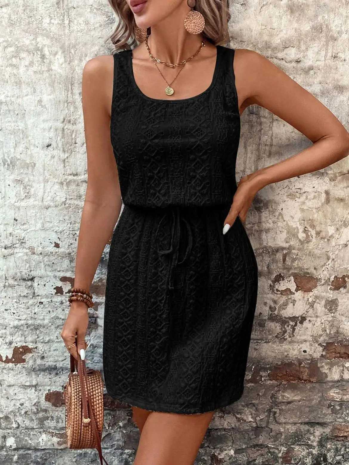 Womens Sleeveless Dress with Belt Casual Vacation Ready Summer OutfitT260314