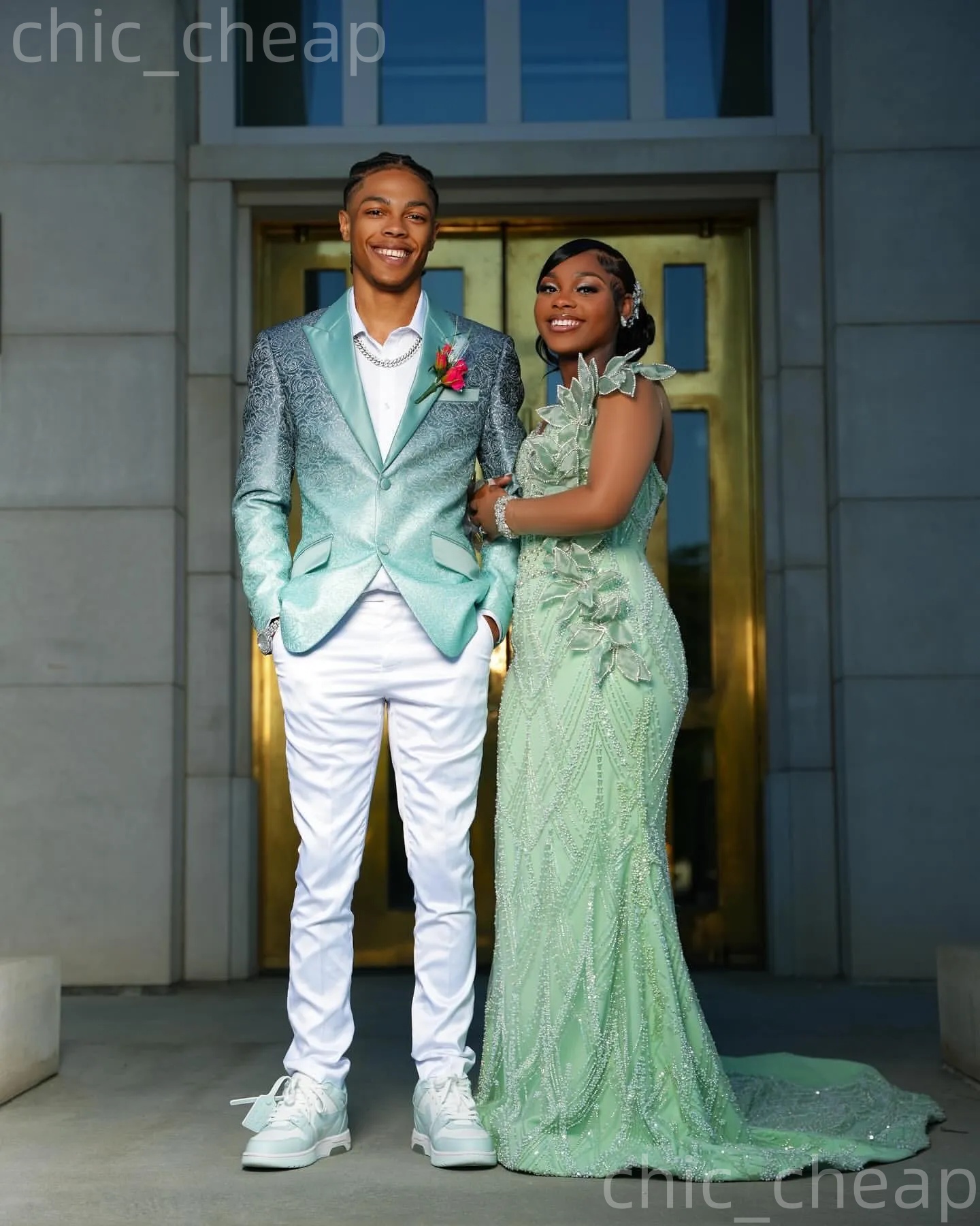 2k26 Mint Prom Dress 2026 Mermaid Sheer Neck Florals Beaded Sequined Evening Dress Sequined Birthday Formal Women Pageant Party Gowns ZJ087