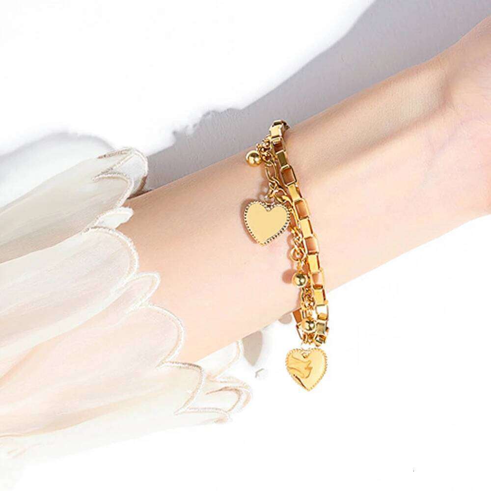 New Stainless Steel Girls Bracelets Women Gift Multi-layer Stylish Heart Charm Bracelet Adjustable Best Selling Z260313