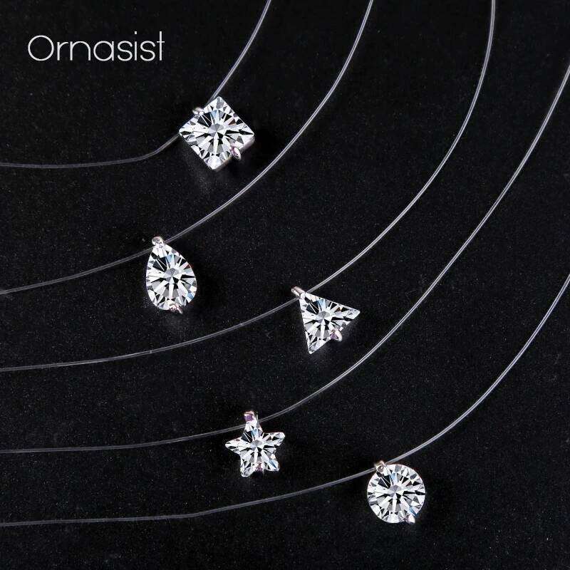 Cubic Zirconia Pendant Necklace Women Invisible Transparent Fishing Line Choker Oval Heart Star Geometric Necklaces H260312