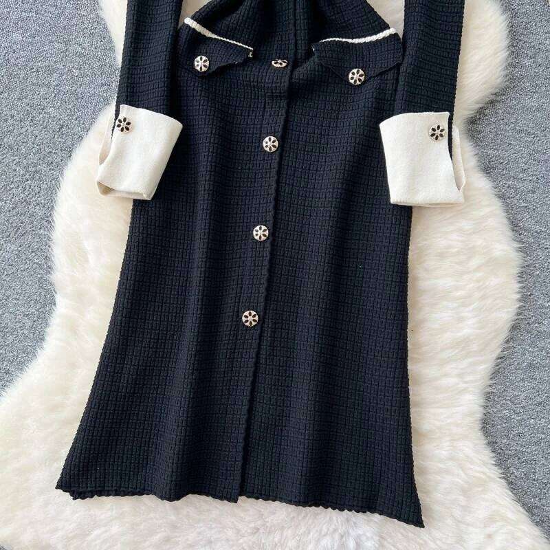 Elegant Knitted Slim Fit Autumn Clothing Women Full Sleeve Split Midi Dresses OL Style Pullovers Sweater Dress Robe Femmes Z260314