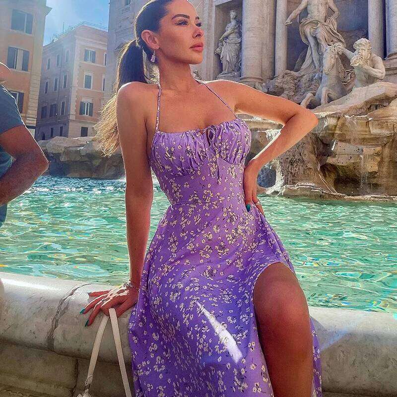 Women Elegant Floral Beach Vacation Bodycon Streetwear Long Dress 2025 Summer Clothes Wholesale Items For Business