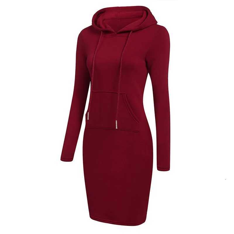 Women Knee-Length Pocket Dress Hooded Warm Sweat Shirt Long Sleeve Simple Casual Sport Clothes Fashion Workout Lounge StreetwearT260314