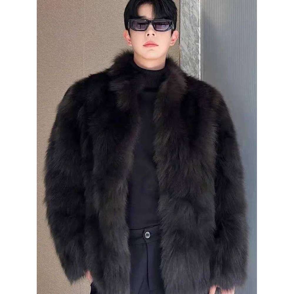 imitation Thickened Men Fox Coat Male Warm Overcoat Long Sleeve Winter Faux Jacket Fluffy Plush Fur Coats JJ1027 Z260313
