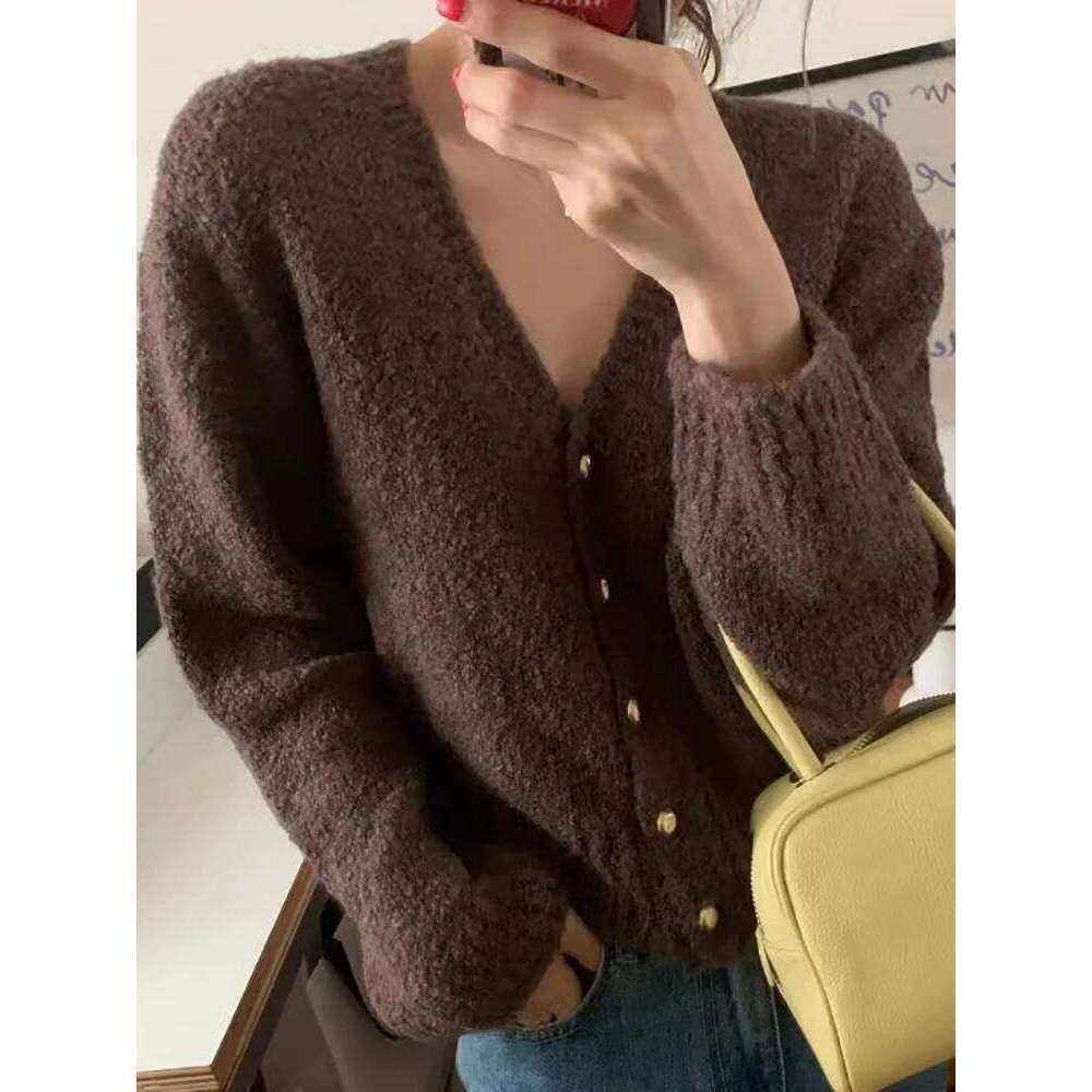 AOSSVIAO New Fashion Womens V-neck Cardigan Cashmere Sweater 2025 Autumn Winter Female Clothing Grace Knitwear Korean Tops Z260313