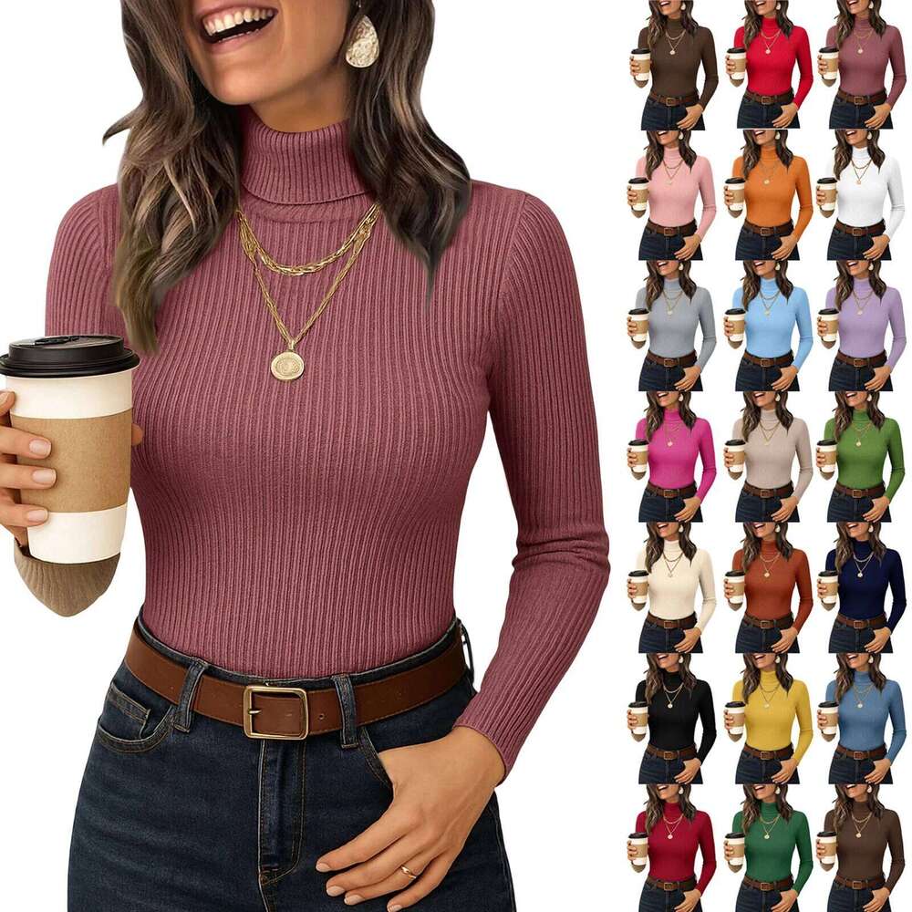 Solid Color Knitted High Necked Pullover Sweater Winter Women'S Warm Base Shirt Tight-Fitting Top Z260313