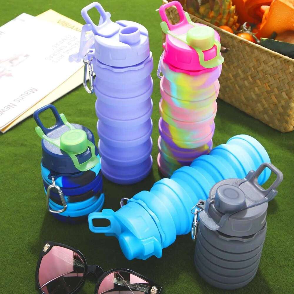 5 Pcs Collapsible 16 oz Silicone Water Bottles with Metal Clip Leak Proof, Portable for Hiking, Camping, Travel Z260314