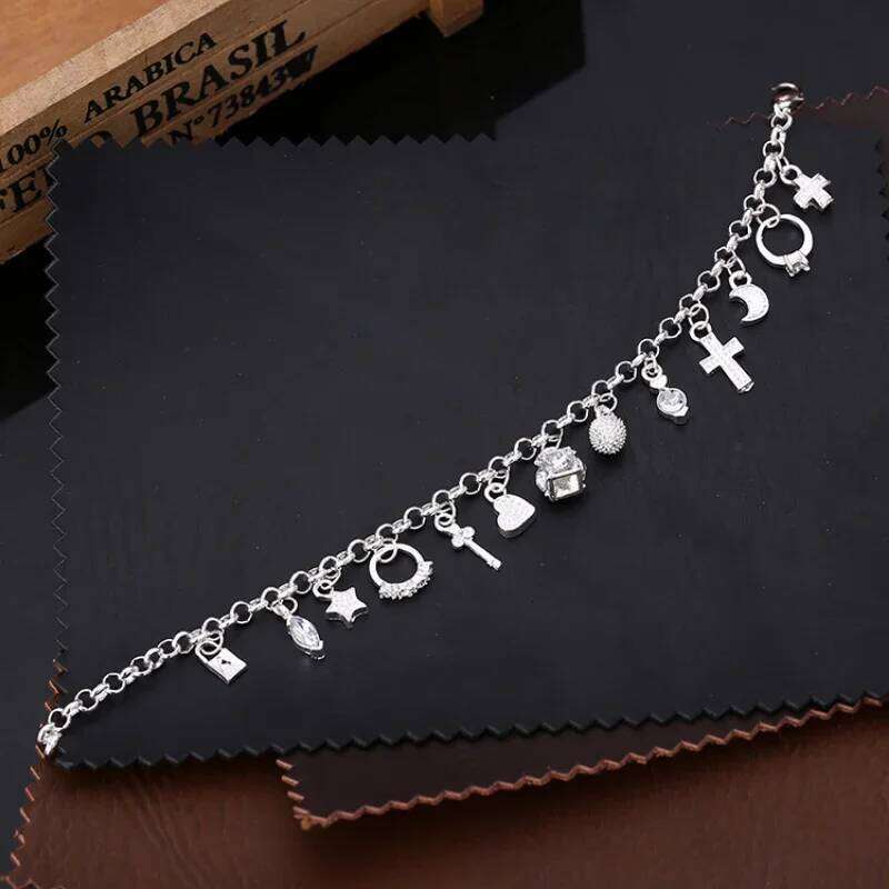 Silver color Fashion 13pcs moon star cross Pendant Bracelet for Women Girls charm Creative design Party Jewelry Gift Accessory Z260313