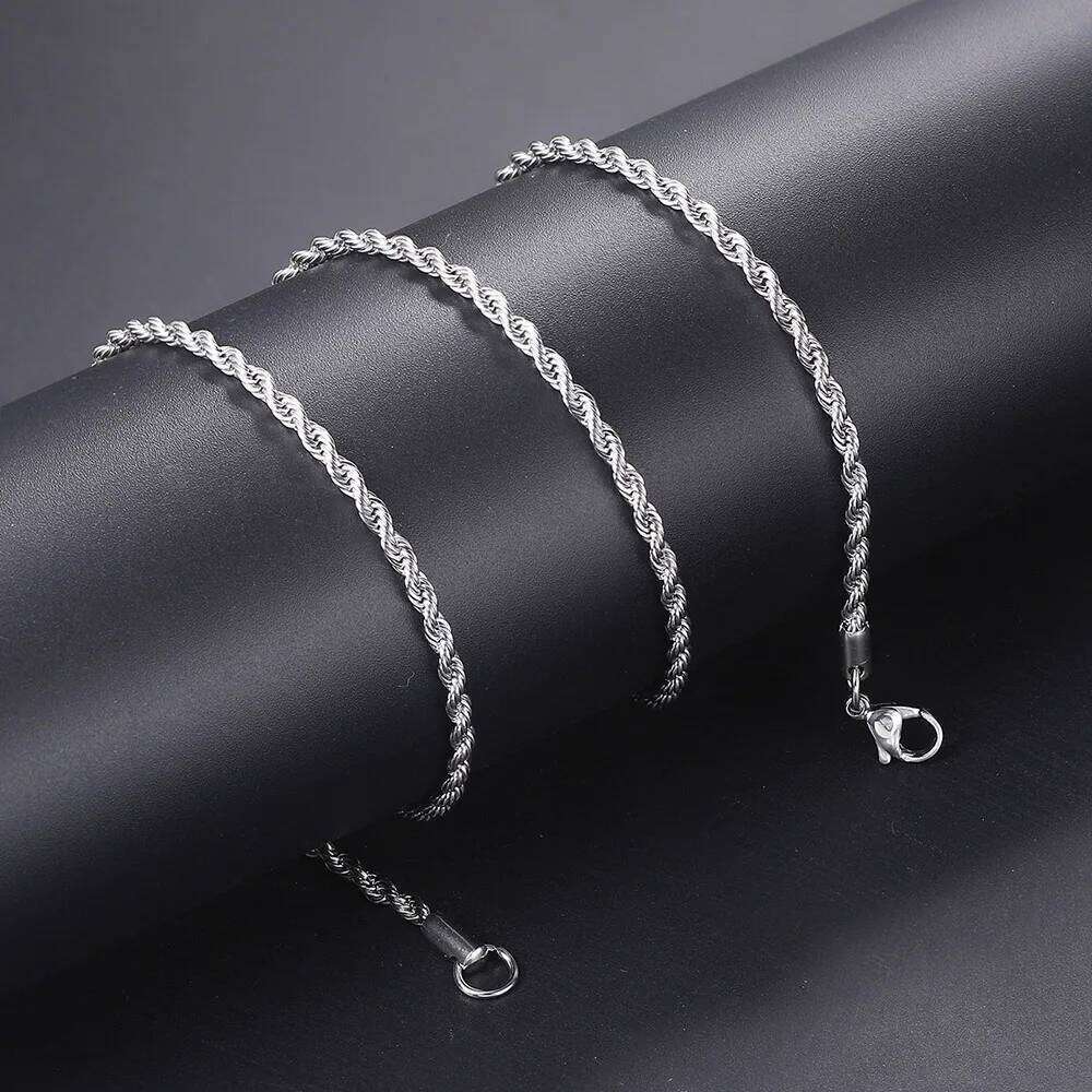 Twist Rope Chain Men Stainless Steel Ropes Long Necklace Minimalist Gold Silver Color Hip Hop Jewelry 3mm 60cm H260312
