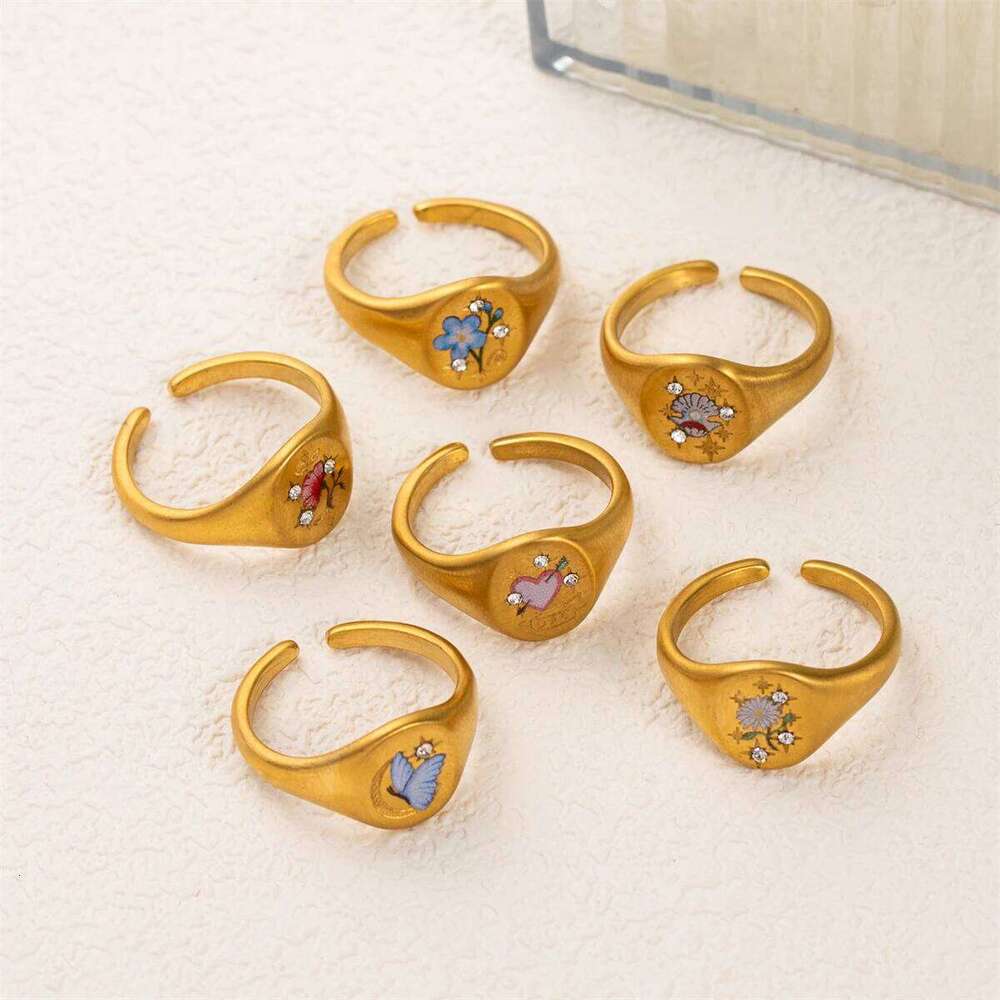 Stainless steel fashionable popular Valentine's Day lion mermaid painted ring with gold plating and color preservation H260312