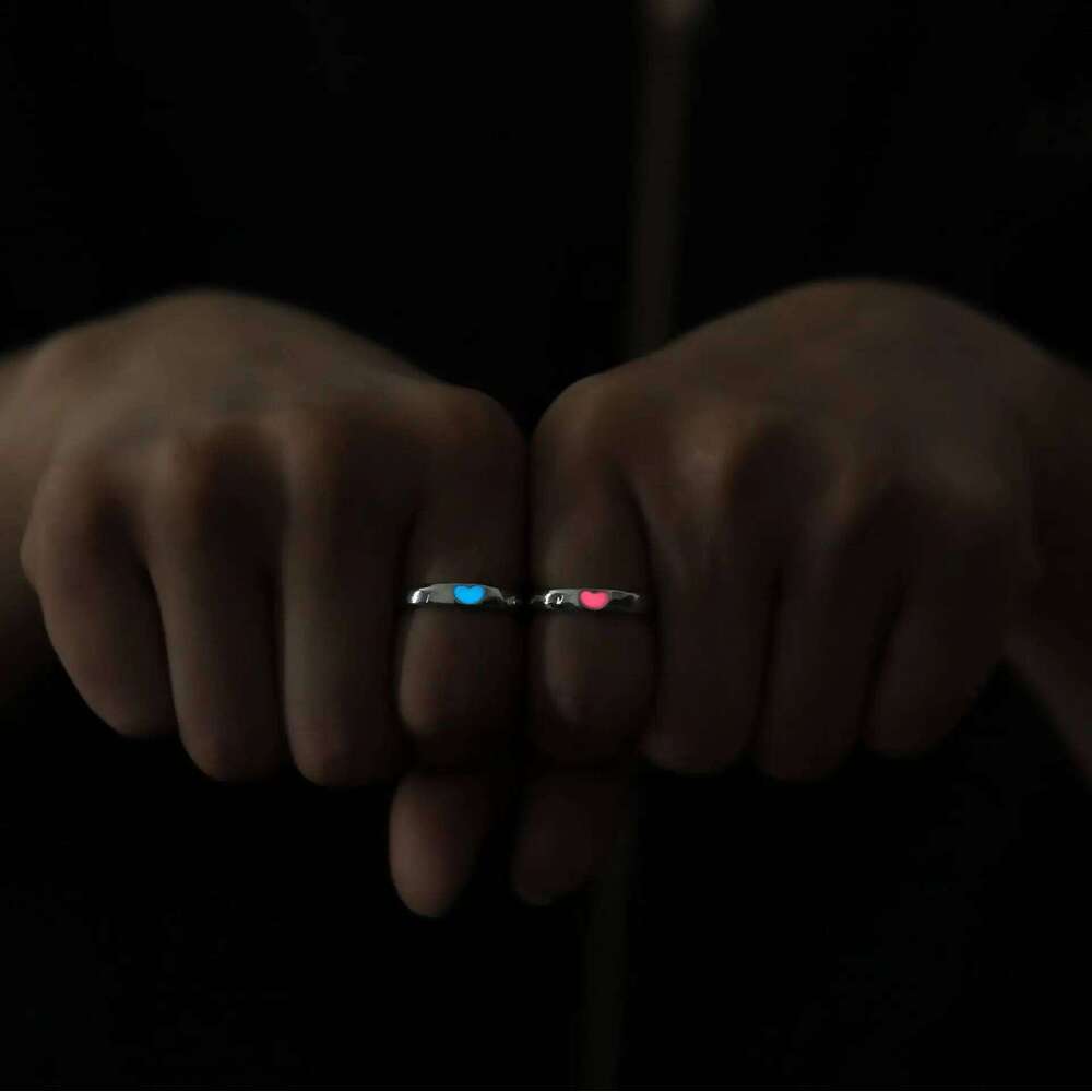 Blue Pink Luminous For Couple Creative Heart Index Finger Ring Glowing In The Dark Rings Jewelry Valentine's Day Gift H260312