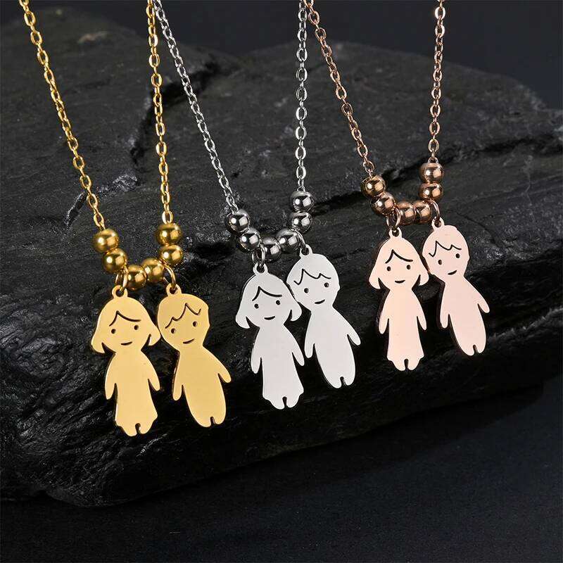 Bluelory Customized Engrave Your Kid's Name Women Necklace For Mom Gold Stainless Steel Carton Boy Girl Custom Jewelry Gift H260312