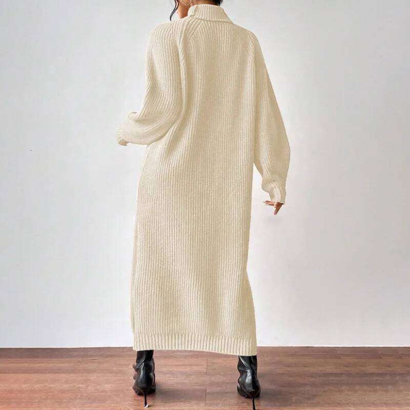 autumn winter thicken women turtleneck knitted Dresses Fashion straight Casual loose bottoming Dress Solid Maxi sweater dress Z260314