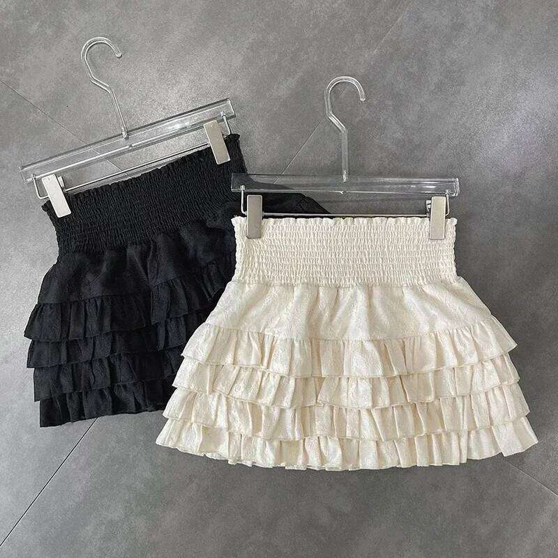 Streetwear Ruffles Mini Women Sweet Kawaii High Waist Lace A Line Skirt Summer Korean Fashion Black Ball Gown Skirts Z260314