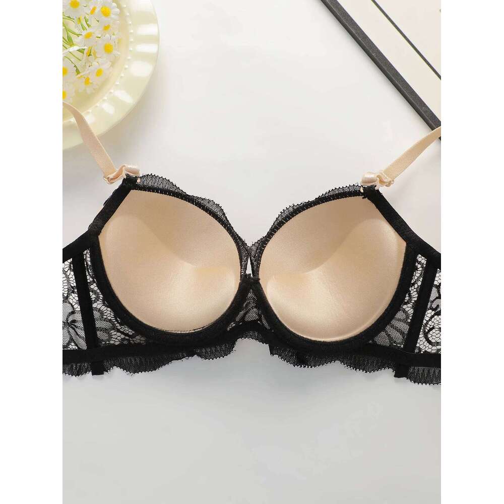 Women's sexy embroidered lace lingerie with steel ring gathering push up daily casual close fitting bra set B2076