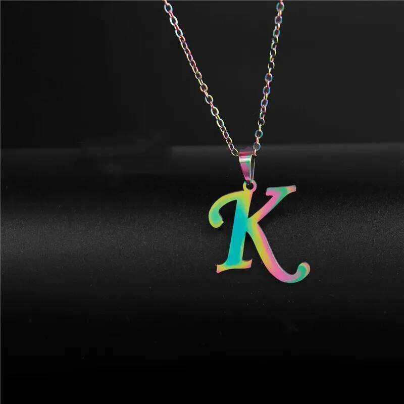 Fashion Letters K Necklaces for Women Men Stainless Steel Silver/Gold/Rainbow Color English Alphabe Choker Chain Jewelry Gifts H260312