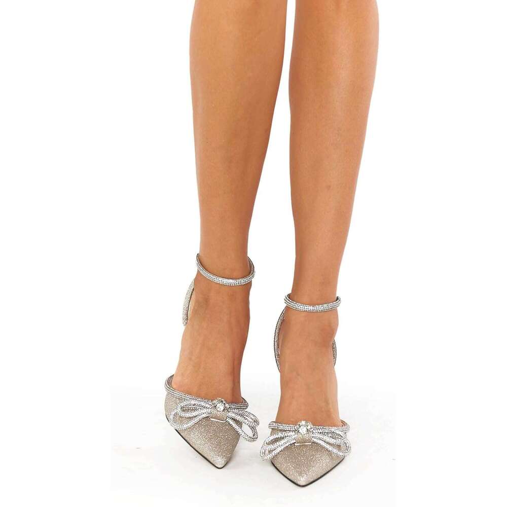 Women S Satin Lace Up High Heel Ankle Buckle Straps Pump Rhinestone Strip Bowknot Pointed Toe Stiletto Sandals MOJIDASHU