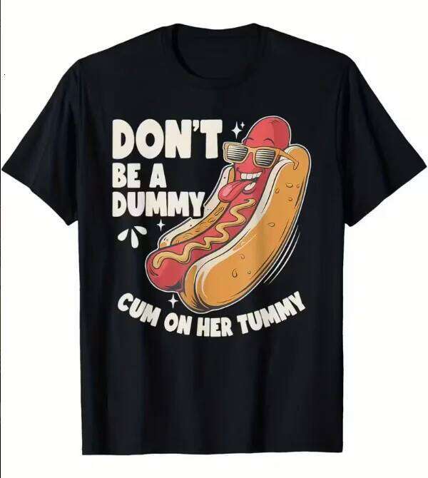 Black Short Sleeved T-shirt with Fun Design Food Quotes Printed Casual Versatile Top for Men and Women Summer Fashion Z260314