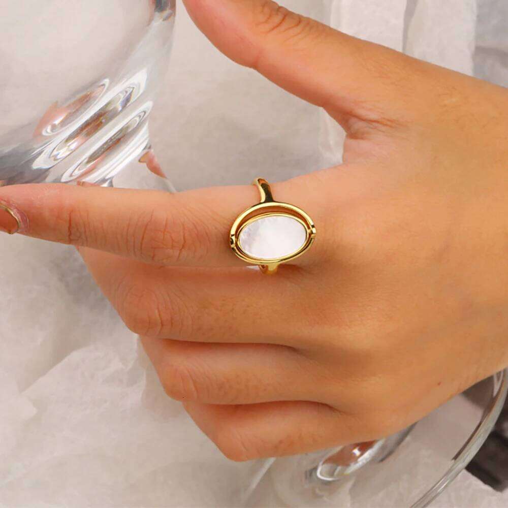 Natural Colorful Abalone Shells Ring For Women Goth Polished Overturn Finger Rings Gold Plated Vintage Jewelry Wedding Gifts H260312