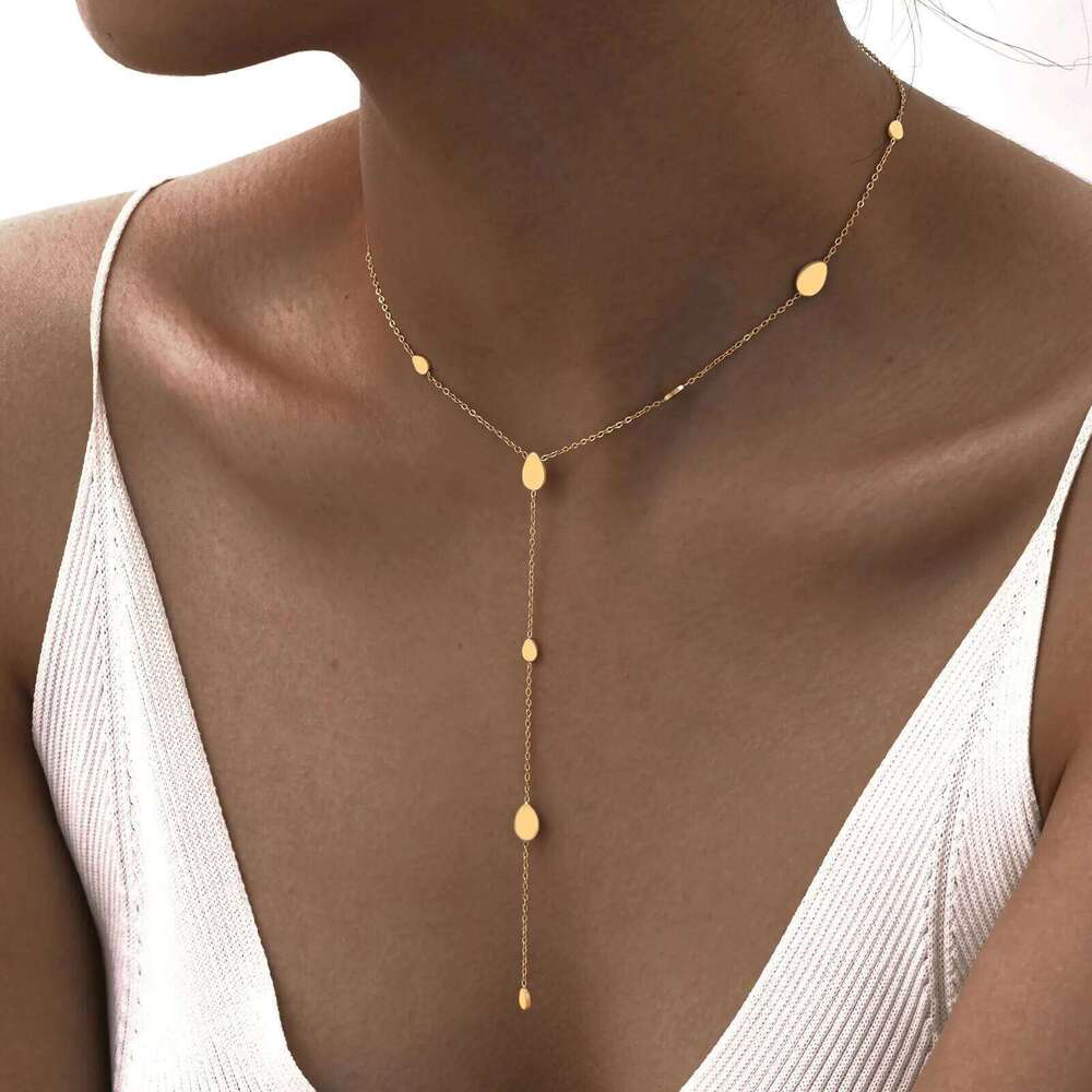 Heart Drop Lariat Necklace For Women, Y Shape Long Chain Stainlss Steel 18K Gold Color Layered Jewelry H260312