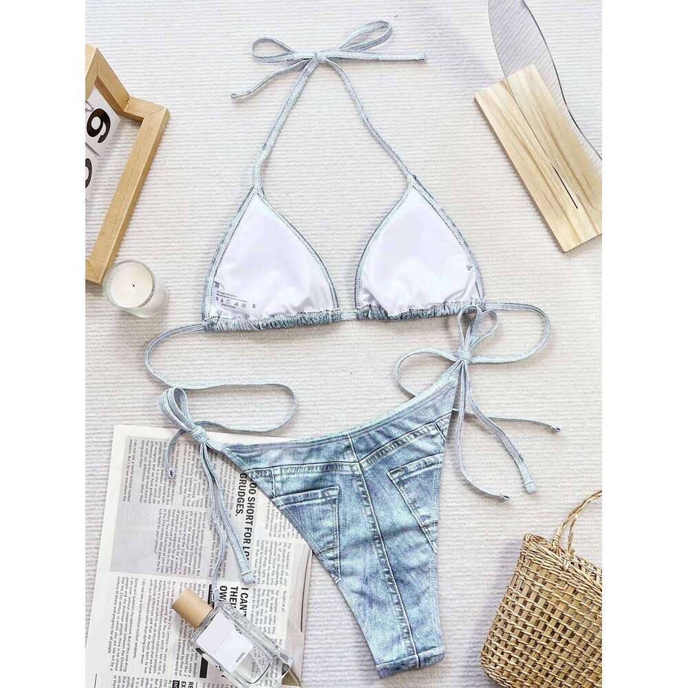 Sexy Denim Print Bikinis Woman Summer 2026 Push Up Bikini Set Two Piece Swimwear Thong Swimsuits Bathing Suit Beachwear Y260303