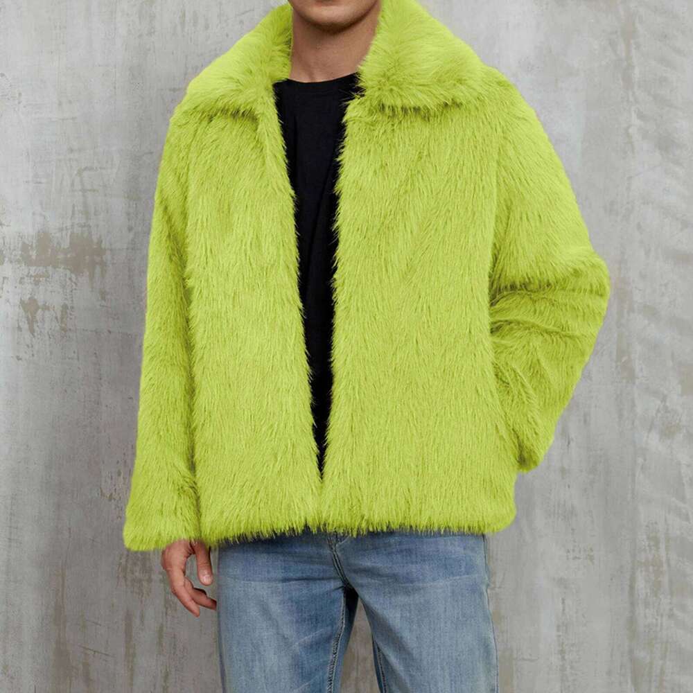 Men Faux Fur Coat Loose Solid Lapel Neck Long Sleeve Open Front Warm Furry Winter Jacket Z260313