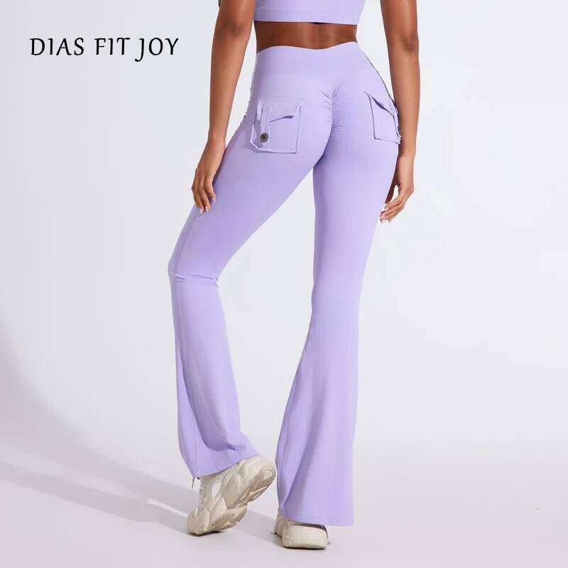 DIAS FIT JOY Women's pocket bell bottoms yoga high waisted hip lifting pants quick drying running exercise fitness gym 26Y0313