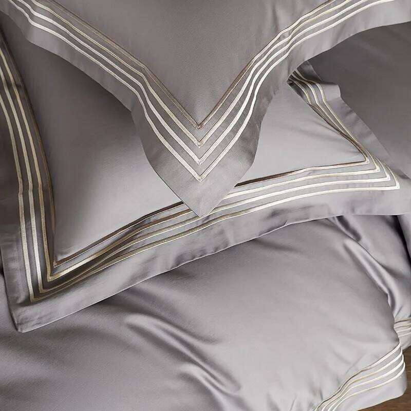 3 Line Embroidery Duvet Cover and 2Pillow Shams Set with Zipper Closure 100%Cotton 600 TC Premium Quality Ultra Soft Bedding set H260312 - view 5