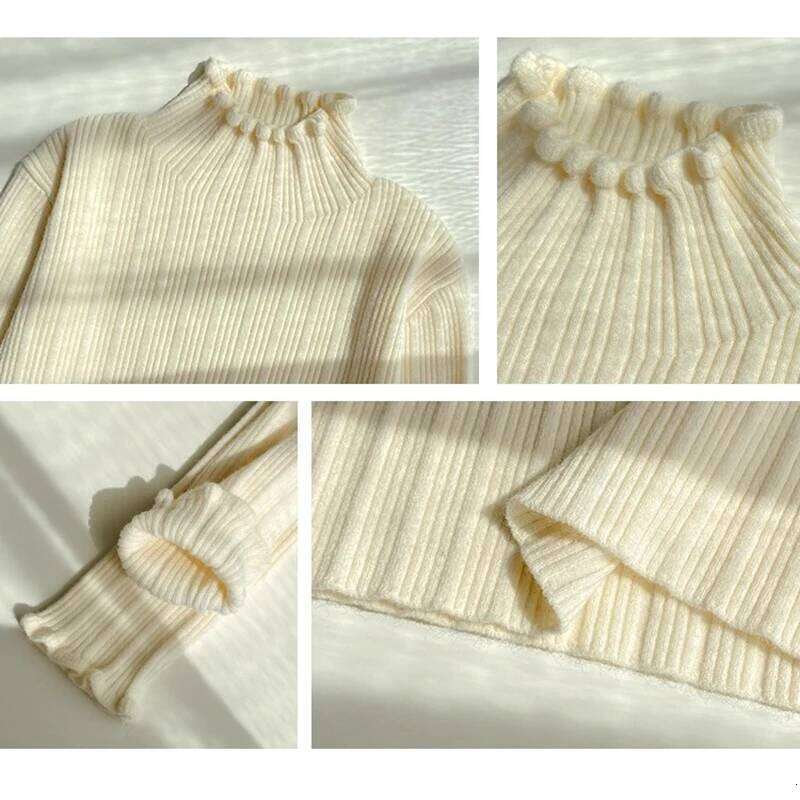 2025 Autumn Winter Women Half Turtleneck Fashion Wooden Ear Pullover Knitted Tops Long Sleeve O Neck Slim Warm Sweater Female Z260314