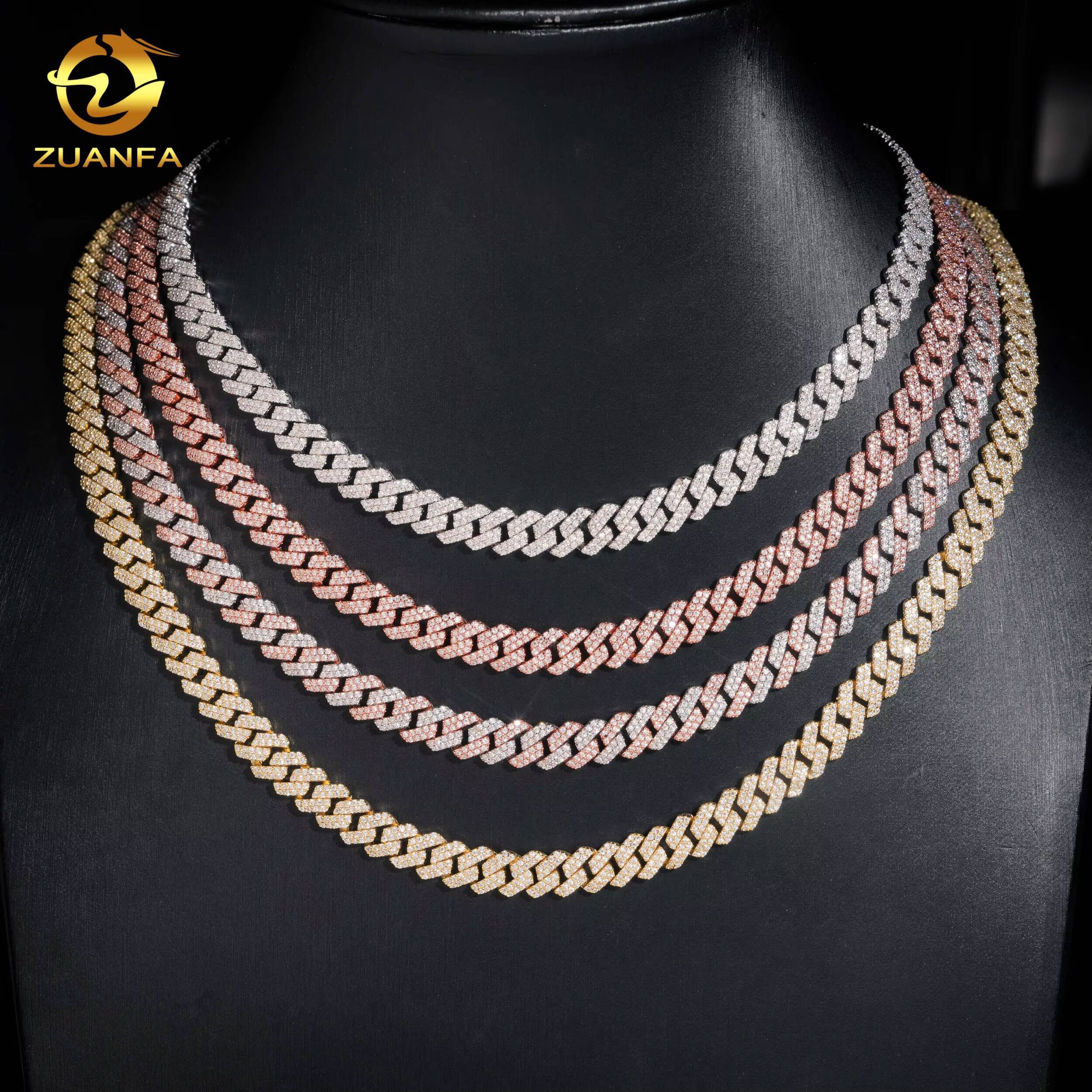 Hot Selling Pass Diamond Tester 8mm Two Rows Pass Diamond Tester Iced Out Hip Hop VVS1 Moissanite Cuban Link Chain Necklace Set