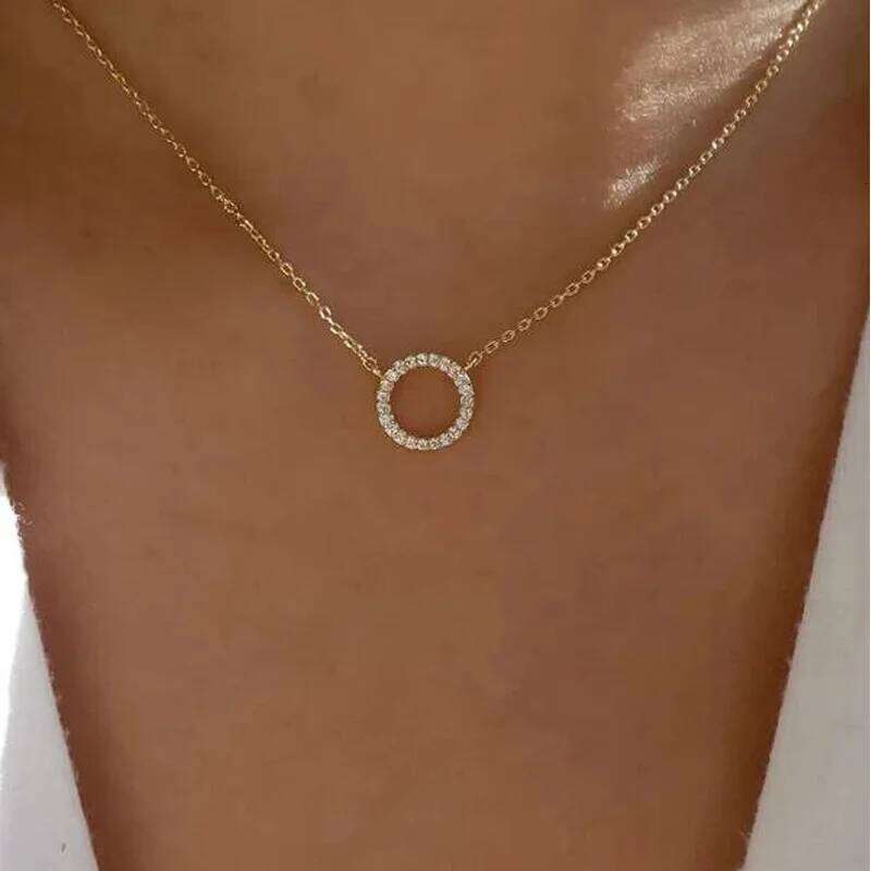 Fashion Trend Elegant Jewelry Simple Crystal Circle Pendant Golden Color Unquie Women Necklace Party Gift Wholesale H260312